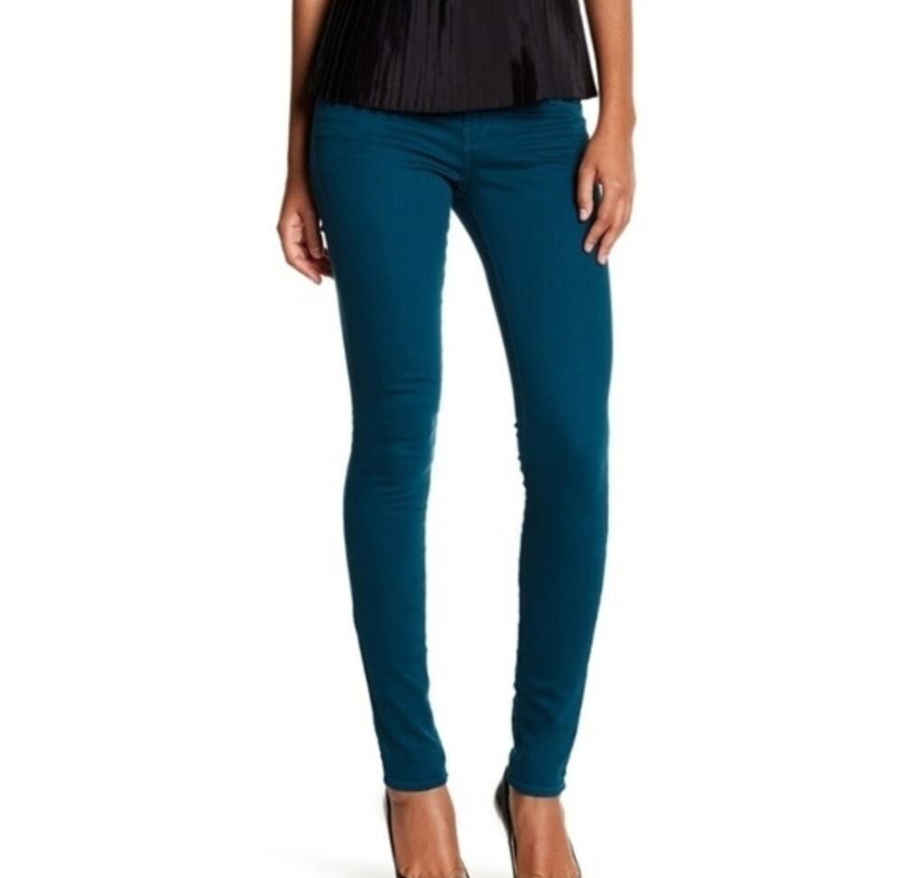 J Brand Teal Denim Super Skinny Jeans Size 31 Colorful Rockstar Designer Edgy